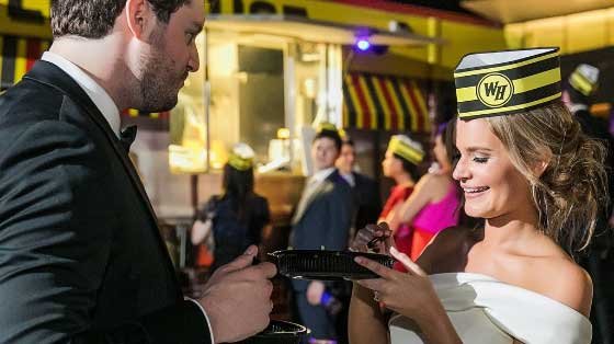 Bride and Groom in front of Waffle House food truck